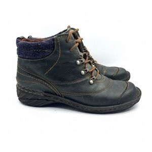 Josef Seibel Green Leather Ankle Boots Comfort Hiking Size 42 Woman's